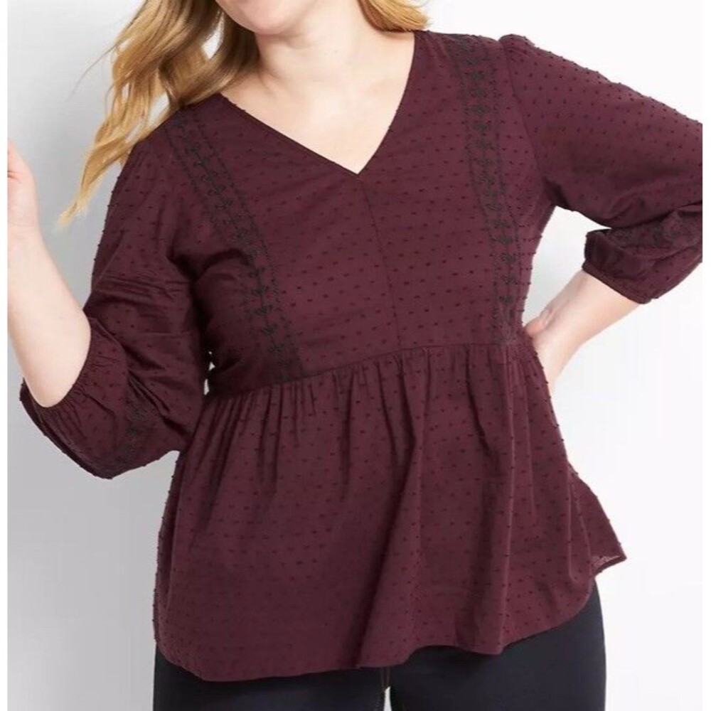 Lane Bryant Peplum V-Neck Blouse Sz 16 Cotton Babydoll Whimsigoth Dark Romance